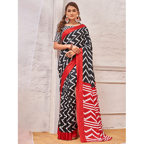 Womens Dola Silk Black Printed Saree With Blouse टुकड़ा