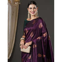 Womens Silk Blend Purple Woven Design Saree With Blouse Piece - Luxurious Fabric, Lightweight Comfort, Deep Purple Color, Perfect For Special Occasions
