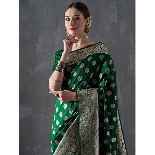 Women's Silk Blend Green Woven Design Saree with Blouse Piece, Attractive  Price, Surat, Gujarat