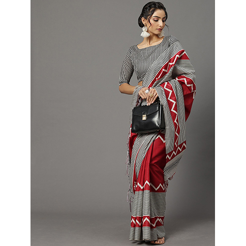 Womens Bhagalpuri Silk Printed Saree With Blouse टुकड़ा