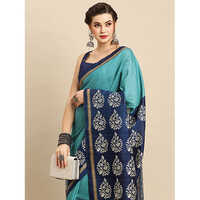 Green Womens Bhagalpuri Silk Blue Designer Saree With Blouse Piece