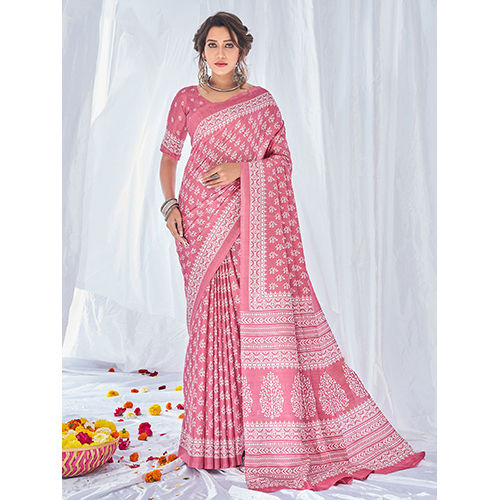 Casual Womens Dola Silk Pink Designer Saree With Blouse Piece