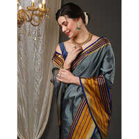 Womens Aura Silk Light Grey Woven Design Saree - Pure Silk Material, Includes Matching Blouse Piece, Perfect For Casual And Formal Occasions