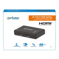 Manhattan 4k 30hz 2 Port Hdmi Splitter - Abs Plastic, 81x58x19mm, Matte Black, 4k Uhd 30hz, Hdcp 1.4, Dolby Ac3 Audio