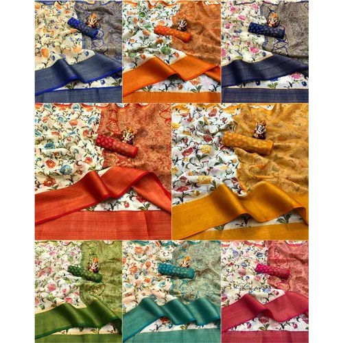 Multicolor Ladies Linen Silk Saree