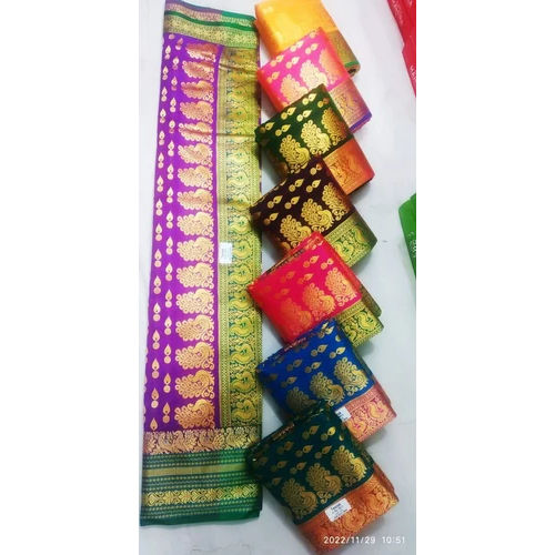 Multicolor Satan Silk Saree Meena Work Pallu