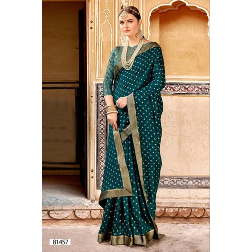 Green Amisha Saree And Banarasi Blouse