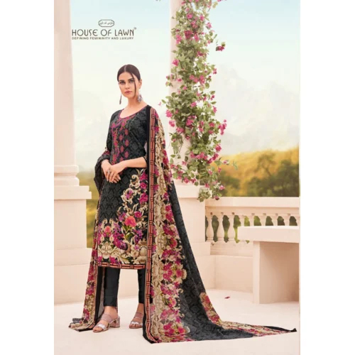 Black Printed Semi Stitched Suit