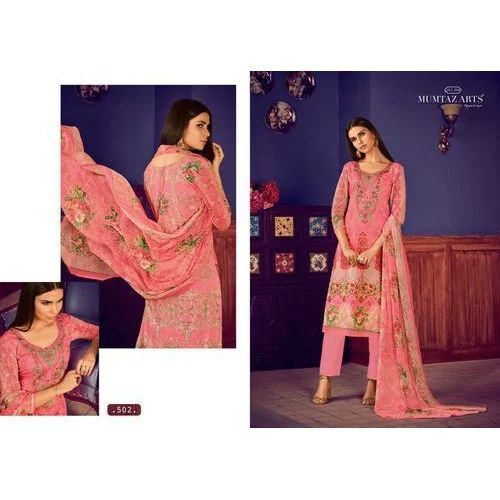 Pink Flora Semi Stitched Suit Size: Customized