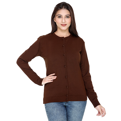 Ladies Round Neck Coffee Cardigan