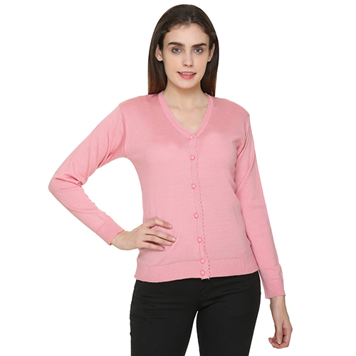 Ladies V-Neck Baby Pink Cardigan With Button