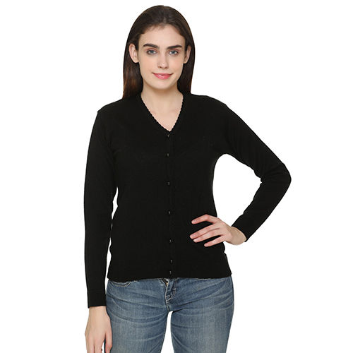 Ladies V-Neck Black Cardigan With Button Size: Different Size