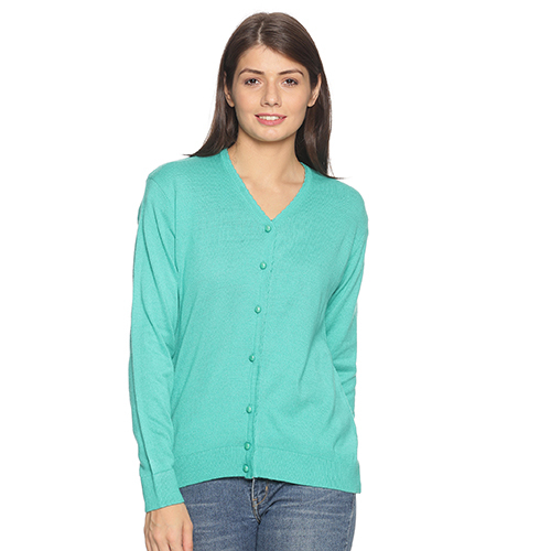 Ladies V-Neck C Green Cardigan with Button