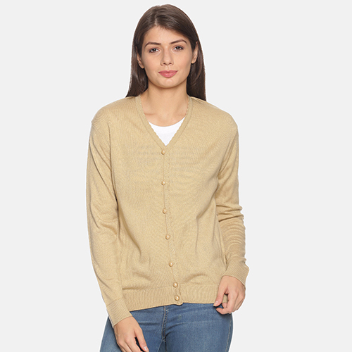 Ladies V-Neck Camel Cardigan With Button