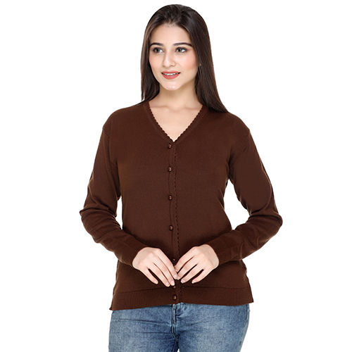 Ladies V-Neck Coffee Cardigan with Button