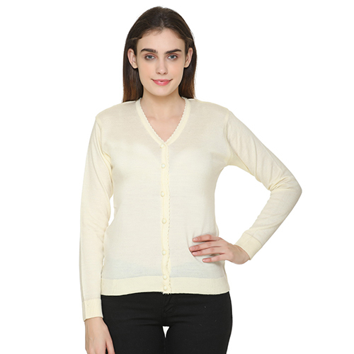 Ladies V-Neck Cream Cardigan With Button