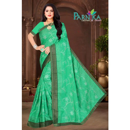 Green Ladies Vichitra Silk Saree With Rich Pallu And Blouse