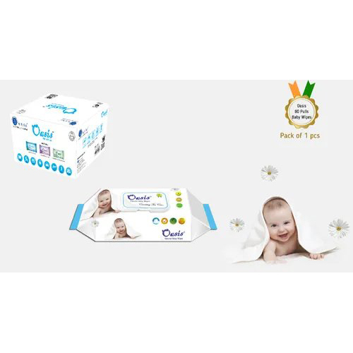 Oasis Baby Wipes 80 Pulls Packs Blue Packs - Non Woven Material, 80 Pcs, White Color | Ideal for Gentle Kids Wiping and Newborn Care