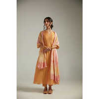Indian Ladies Chanderi Long Kurtas With Pant And Dupatta
