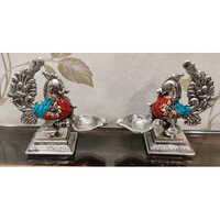 Silver-multicolour Silver Peacock Diya