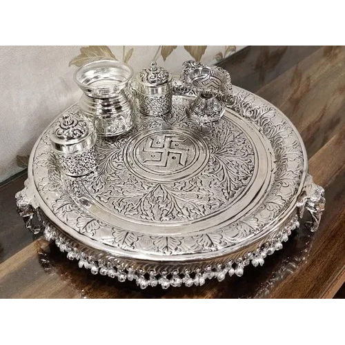 1 Kg German Silver Plated Pooja Thali Set