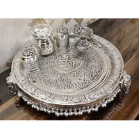 Light Weight 1 Kg German Silver Plated Pooja Thali Set