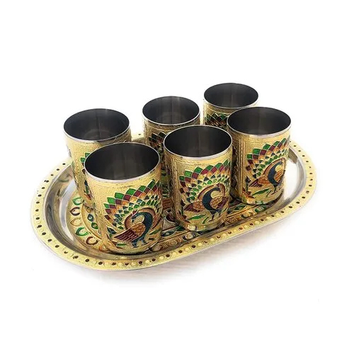 Royal Peacock Stainless Steel Meenakari Tray