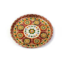 Stainless Steel Pooja Thali - High Quality Metal, Lightweight, Multicolour Finish | Durable, Easy To Clean, Temple Theme Design