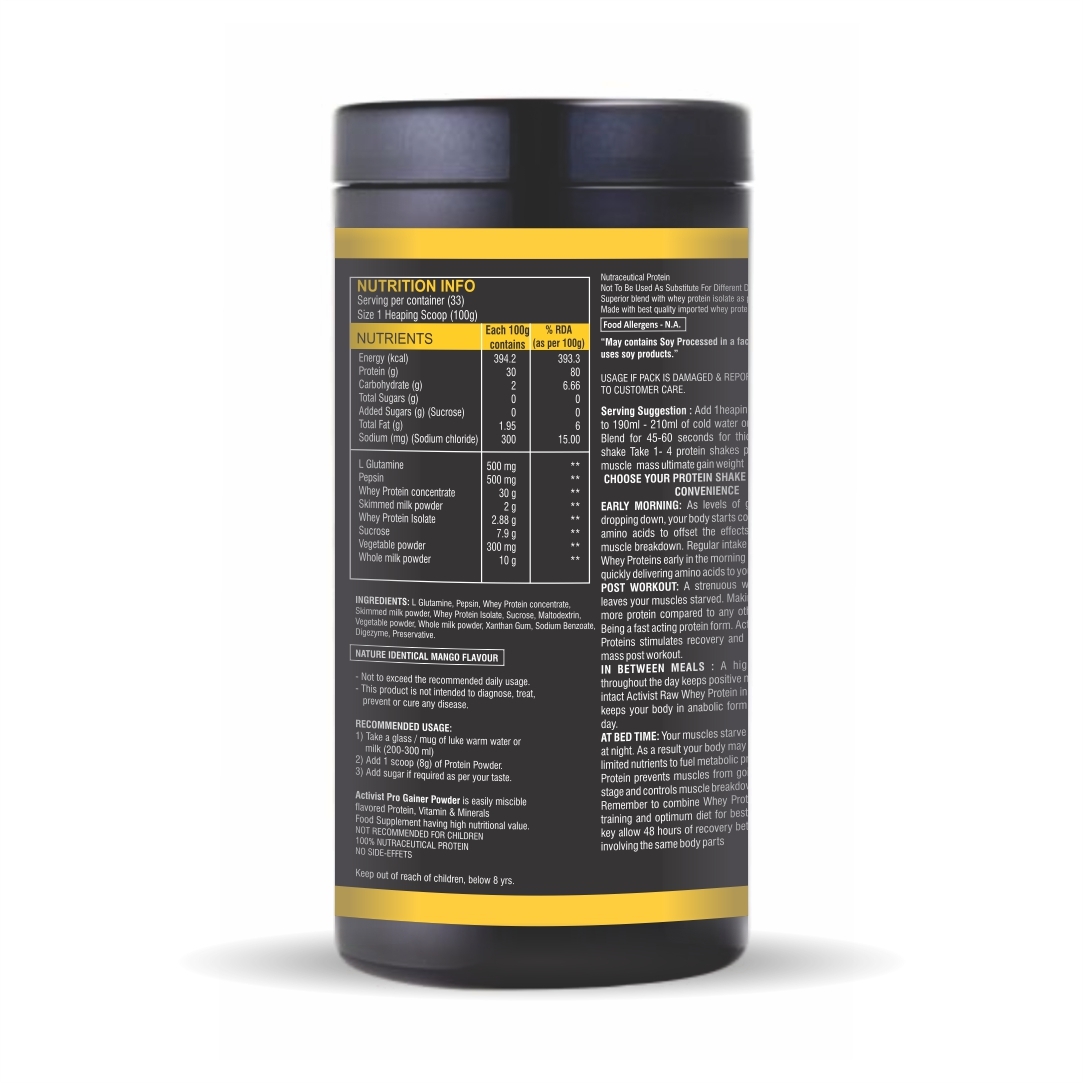 Activist Pro Gainer Protein Powder Mango Flavour 500g