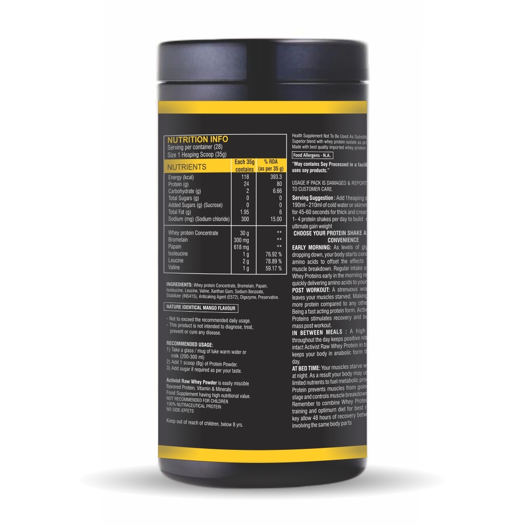 Activist Raw Whey High Protein Powder Mango 500g