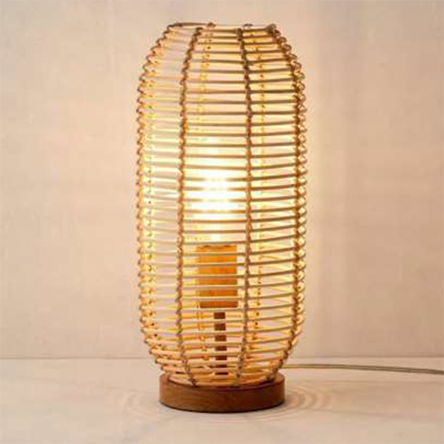 Rattan Table Lamp With Wooden Base