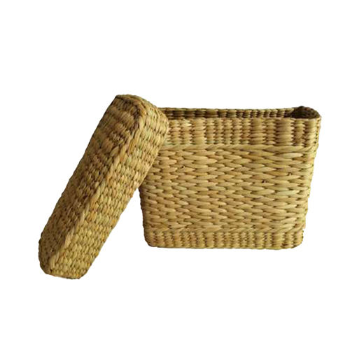 Water Reed Rectangular Bamboo Basket With Lid