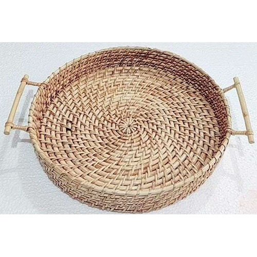 Cane Rattan Round Tray With Handle