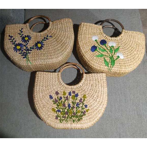 Brown Kouna Grass U Bag With Embroidery