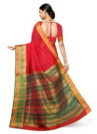 Leeza Store Red Silk Blend Woven Banarasi Saree