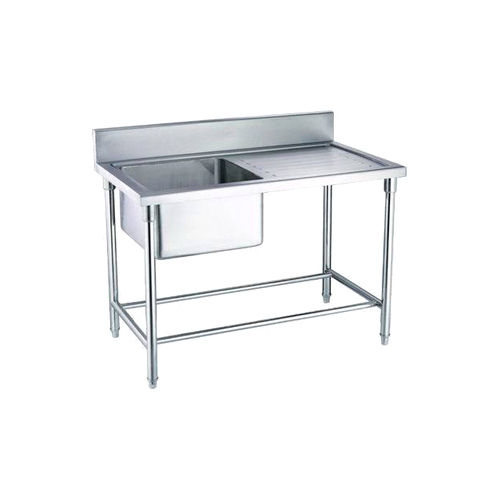 Silver Stainless Steel Single Sink Unit With Work Table