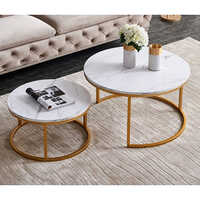 Golden Gold Finish Frame Marble Center Sofa Nesting Tables Set Of Two