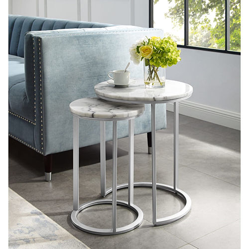 Silver White Marble Center Nesting Tables Set