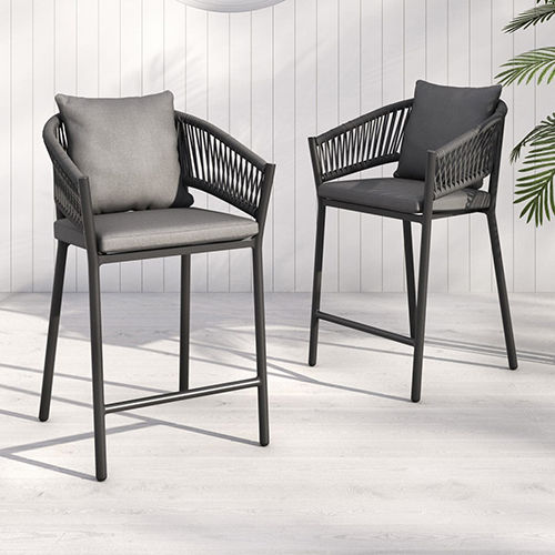 Black Outdoor High Bar Chair With Cushion Set Of 2