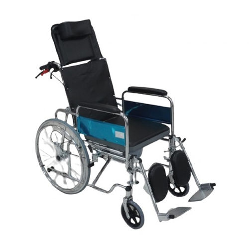 WHEELCHAIR RECLINING COMMODE WITH BRAKE ASSIST