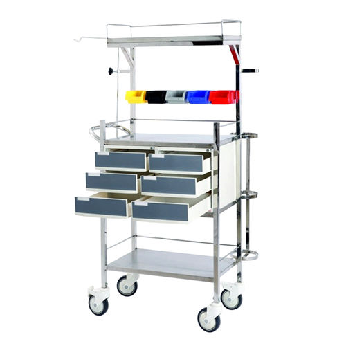 CRASH CART-EMERGENCY TROLLEY STAINLESS STEEL (304 G)