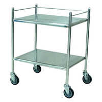 Instrument Trolley (202 G) - 18x18, Stainless Steel 18x18 Inches | 2 Shelves, 3-sided Guard Rail, Swivel Casters, Rust Proof