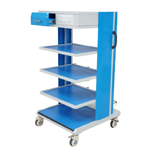 Laparoscopic Trolley - Stainless Steel Frame, Adjustable Height, Multipurpose Storage | Ideal for Surgical Environments, Easy Mobility, Durable Design