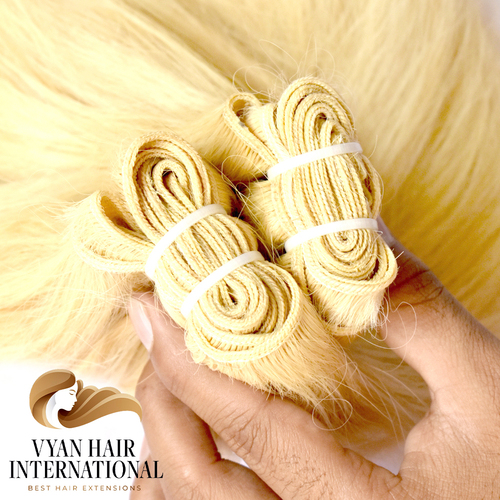 Blonde Raw Brazilian Hair Bundles Double Drawn Weft Remy Human Hair