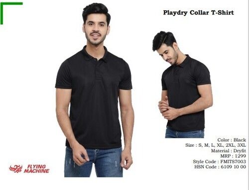 Flying Machine Dry Fit Black Collar T Shirt