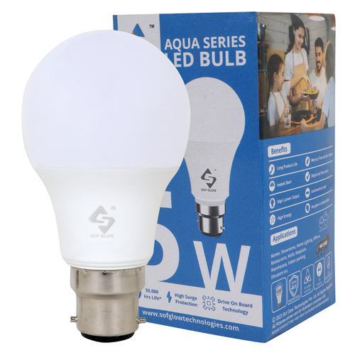 9W LED BULB - Aluminum, 60mm Housing, Cool White, Input Voltage: 220V, Luminous Flux: 500LM | Power: 5W, Weight: 50g, Warranty: 1 Year