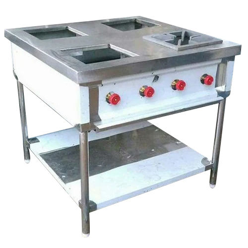 Silver Commercial Four Burner Range Gas Stove