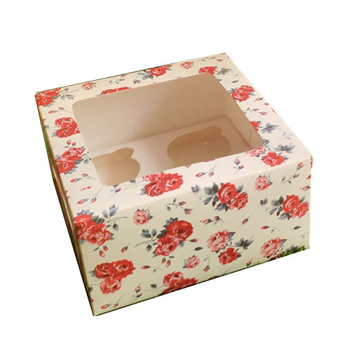 White Floral Printed Cup Cake Box