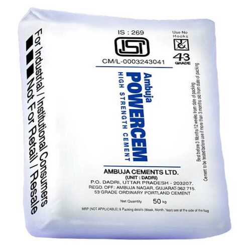 Ambuja (Non-Trade) OPC-43 Cement - Ordinary Portland Cement, 50 Kg HDPE Sack, Ideal for Building Applications, Grade 43 & 53, Bulk Orders Only