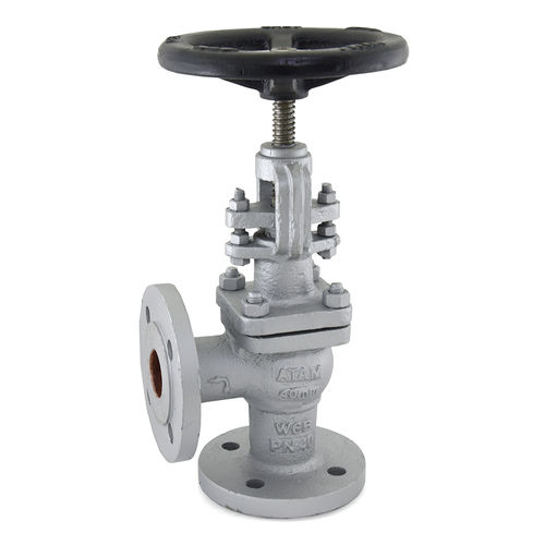 CAST CARBON STEEL GLOBE STEAM STOP VALVE RIGHT ANGLE PATTERN FLANGED ENDS PN-40